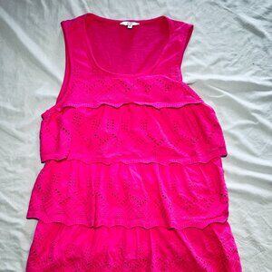 Bright Pink Eyelet Lace Tiered Tank Top Feminine Cottage core Size M